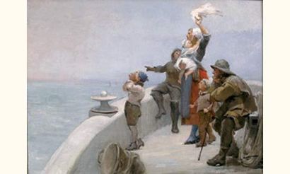 null Henri G. DARIEN (1864-1926).
"Le départ des pêcheurs"
Huile sur toile, signée...