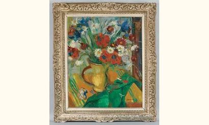 Paul HANNAUX.
Bouquet multicolore.
Huile...