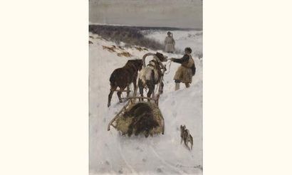 null Sergui Serenovitch VOROSCHILOV (1865-1911) 
« Retour de chasse »
Huile sur toile,...