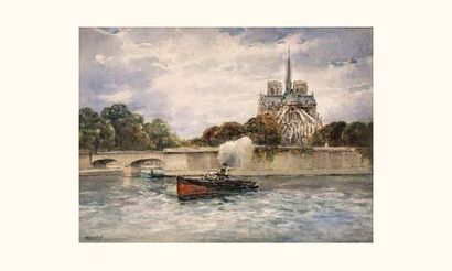 null Isidore ROSENSTOCK (1880-1956) 
« Remorqueurs sur la Seine »
Aquarelle, signée...