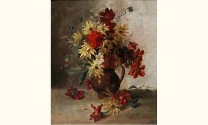 null Lucie RANVIER CHARTIER (1867-1932) 
« Bouquet de fleurs » 
Huile sur toile,...