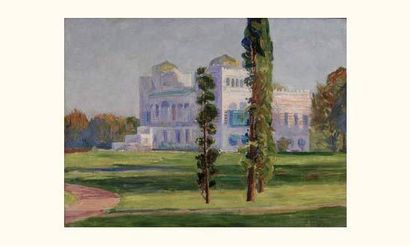 null Hippolyte PETITJEAN (1854-1929) 
« La villa blanche » 
Huile sur toile, rentoilée,...