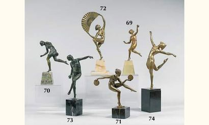 Marcel BOURAINE. 
Danseuse nue à l'éventail
bronze...