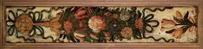  Ecole franÇaise du XVIIe siècle Panneau d'entre-poutre en chêne peint d'un large...