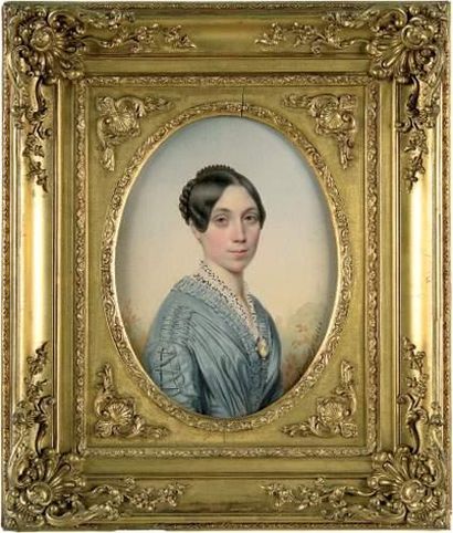 null Augustin-Luc demoussy (Paris 1809-1880)
Portrait d'une jeune femme en bleu,...