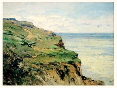 null THORNLEY William Georges (1857-1935).
Chemin côtier au bord d'une falaise.
Huile...