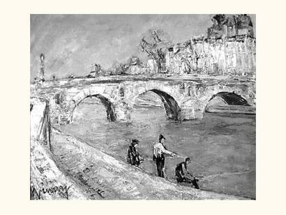 null VINAY Jean (1907-1978).
« Pêcheurs au Pont-Royal ».
Huile sur toile, signée...