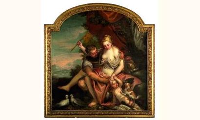  ÉCOLE FRANÇAISE de la fin du XVIIe siècle Renaud et Armide Huile sur toile, cintrée...