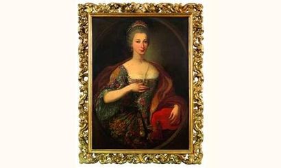 null ÉCOLE ITALIENNE du XVIIIe siècle
Portrait d'une jeune femme à la robe fleurie,...