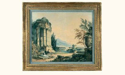 null John VARLEY (1778-1842)
Paysage d'Italie aux ruines antiques
Aquarelle gouachée,...