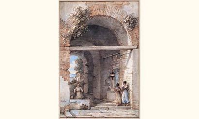 null Victor-Jean NICOLLE (Paris 1754-1826)
Autel sous l'arcade d'un monument ROMAIN
Aquarelle...