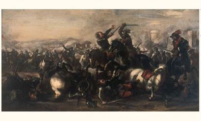 null Attribué à Francesco SIMONINI (Parme 1686-1753)
choc de cavalerie au pied d'une...