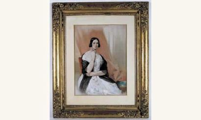 null Eugène DEVERIA (Paris 1808 - Pau 1865) 

portrait d'une jeune femme assise en...