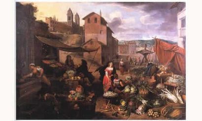 null Matheus van HELMONT (Anvers 1623 - Bruxelles 1679)

Scène de marché sur la piazza...