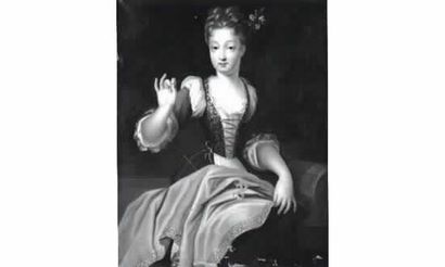 null Ecole française début XVIIIe s.
Jeune femme assise cousant.
Huile sur toile...