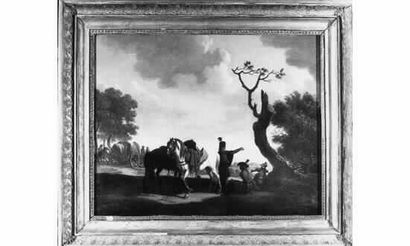 null Joseph SWEBACH-DESFONTAINES (Metz 1769 - Paris 1823). HALTE DE CAVALIERS. Huile...