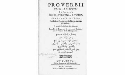 null AGNELLINI (Timoteo) Proverbi utili, e virtuosi in lingua Araba, e Turca, gran...