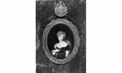 null Grande miniature ovale sur ivoire : Portrait de la duchesse de Berry, signée...