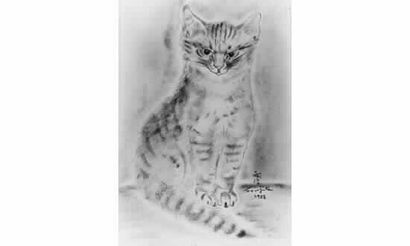 null Léonard Tsugouharu FOUJITA (Tokyo 1886 - Paris 1968). CHAT ASSIS. Dessin à l'encre...