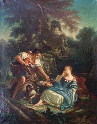 null François BOUCHER (Suite de) (1703-1770)
La panier mystérieux.
Huile sur toile.
(Griffe...