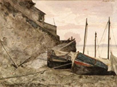 Henri Joseph HARPIGNIES (1819-1916)
Barques...
