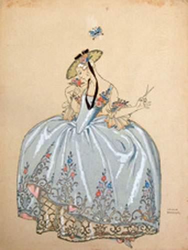 null George BARBIER (1882-1932)
Marquise au papillon
Dessin à l'encre de Chine rehaussé...
