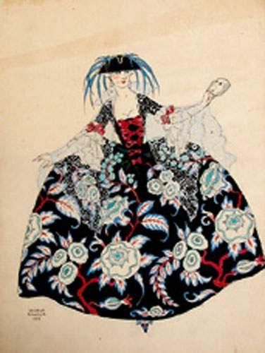 null George BARBIER (1882-1932)
Femme à la robe fleurie et au masque, 1921
Dessin...