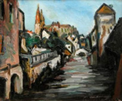 null Pierre DUMONT (1884-1936)
Rivière traversant une ville
Huile sur toile signée...