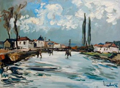 null Fernand HERBO (1905-1995)
L'embouchure de la Rilse
Huile sur toile signée en...