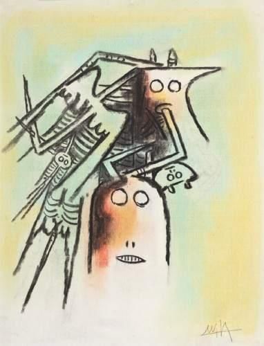 null Wifredo LAM (1902 - 1982)
“OISEAUX”

Pastel et fusain sur papier signé en bas...