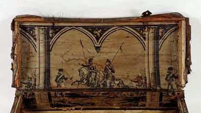 null Intéressante malle satyrique du XVIIIe s.
Garnie de papier peint de 1815, d'origine,...