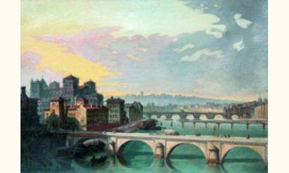 null BUSSILLIET, XIXe siècle
« Vue panoramique de Lyon »
Huile sur toile, signée...