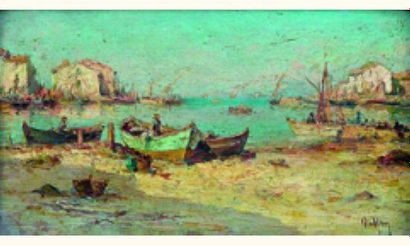 null Henri MALFROY, (1895-1944)
« Pêcheurs dans le midi »
Huile sur toile, signée...