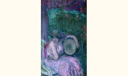 null Edmond AMAN-JEAN, (1860-1936)
« Jeune femme au tambourin dans un paysage »
Huile...
