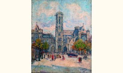 null Gustave MADELAIN, (1867-1944)
« Animation à paris auprès de Saint-Germain l'Auxerrois...