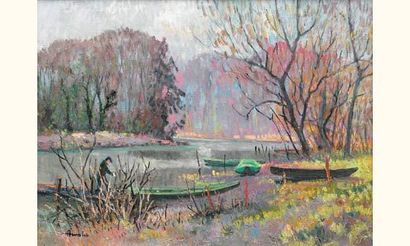 null Albert MALET 1905-1986
Paysage automnal à la rivière
Huile sur toile signée...
