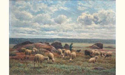 null Jean-Ferdinand Chaigneau 1830-1906
Berger et moutons
Huile sur toile signée...