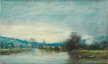 null Camille FLERS 1802-1868
La Seine aux environs de la Roche-Guyon, 1845
Pastel...