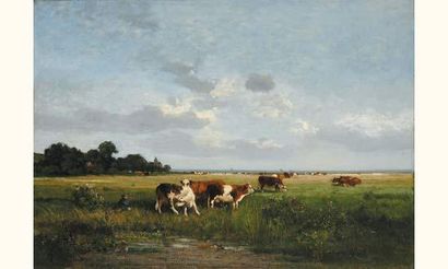 null Alexandre DEFAUX 1826-1900
Le troupeau de vaches en Normandie, circa 1875
Huile...