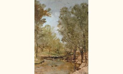 null Karl DAUBIGNY 1846-1886
Etude de saules au bord de l'étang
Huile sur panneau...