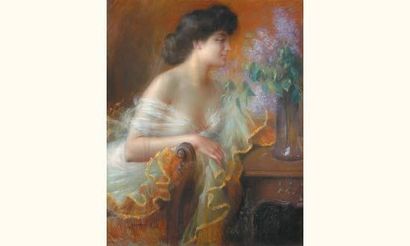 null Delphin ENJOLRAS 1857-1945
Jeune femme au bouquet de fleurs
Pastel signé en...