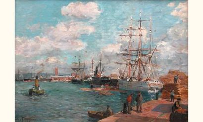 null Edmond PETITJEAN 1844-1925
Animation sur les quais du Havre
Huile sur toile...