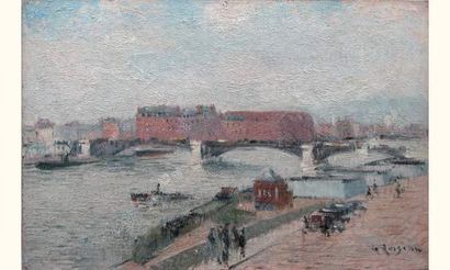 null Gustave LOISEAU 1865-1935
Vapeurs sur la Seine près du pont Boildieu à Rouen,...