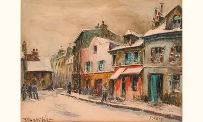 null FRANK WILL 1900-1951
Rue à Paris
Aquarelle et rehauts de gouache signée en bas...