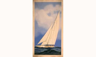 null Léon HAFFNER 1881-1972.
“Voilier en mer”.
Pochoir.
87 x 46 cm (feuille tota...