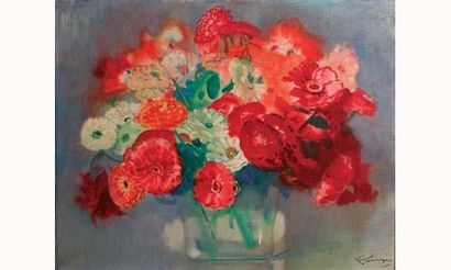 null Jean-Gabriel DOMERGUE 1889-1962.
“Bouquet de fleurs”.
Huile sur toile signée...