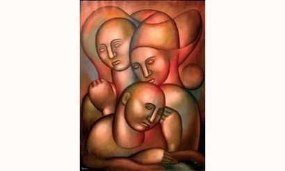 null Manuel RENDON 1894-1982.
“Trois personnages”.
Huile sur toile signée en bas...