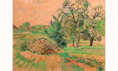 null Léopold SURVAGE 1879-1969.
“Paysage, 1945”.
Aquarelle signée en bas à droite.
52...