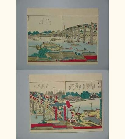 null JAPON
Deux estampes de Hokusai, série du Sumida gawa. Vers 1880.