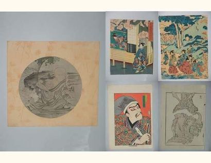 null JAPON
Lot de six estampes de Kunisada et autres artistes, traitant de sujets...